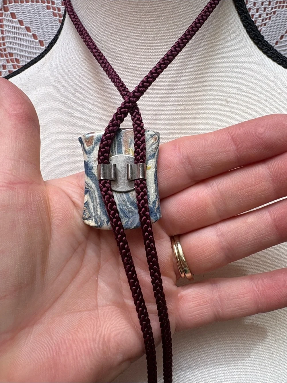 Vintage Ceramic Slide Tassel Necklace Boho Cord Necklace - Picture 7 of 8